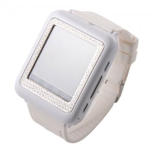AK09+ Watch Phone with Diamonds Single SIM Card Camera FM Bluetooth 1.6 Inch Touch Screen- White & Silver