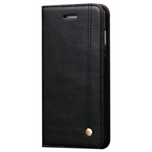 for Samsung S9 Case Genuine Leather Flip Magnetic Card Slots Holder Kick Stand - BLACK - Click Image to Close
