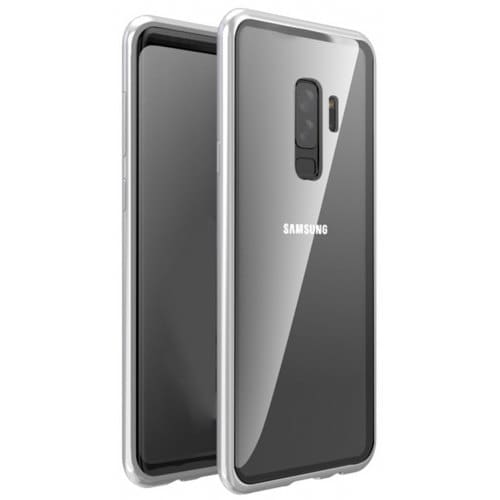 Magnetic Adsorption Tempered Glass Metal Case for Samsung Galaxy S9 Plus - SILVER - Click Image to Close