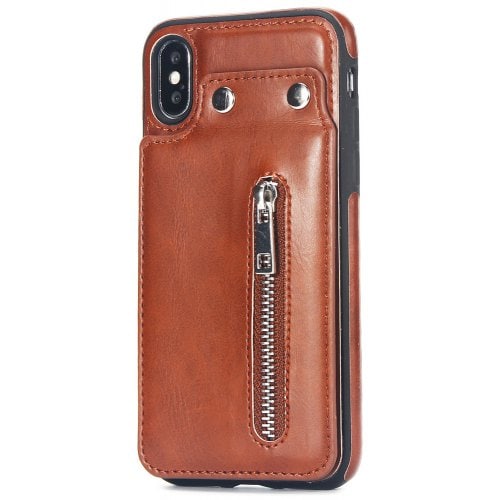 Retro Multifunctional Phone Case with Zipper for iPhone X - TIGER ORANGE - Click Image to Close