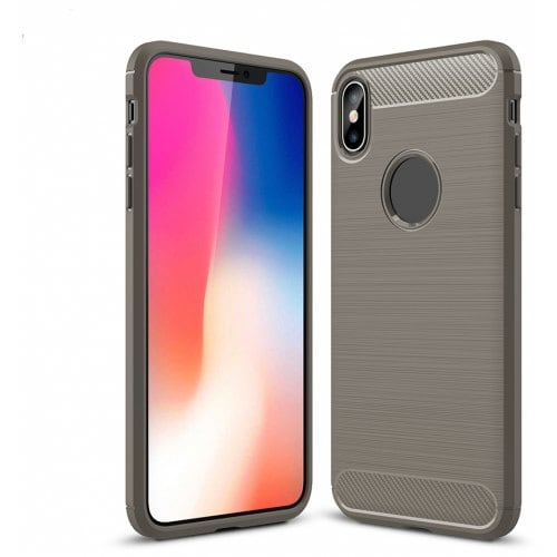 Anti-Fall Carbon Fibre Cell Phonecase for IPhone XS - GRAY - Click Image to Close