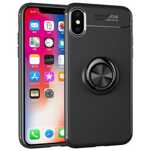 Buckle Ring Stand Phone Back Case for iPhone XS Max - BLACK - Click Image to Close
