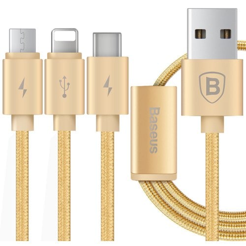 Baseus Portman Series 3 in 1 Charge Cable 1.2M - GOLDEN - Click Image to Close