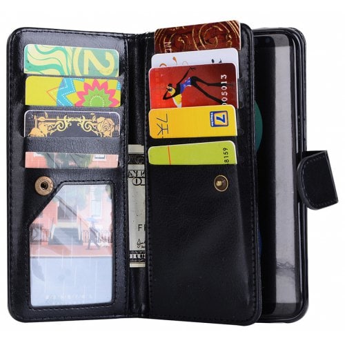 with Magnetic Detachable 9 Card PU Leather for Samsung S8 Wallet Cases - BLACK - Click Image to Close