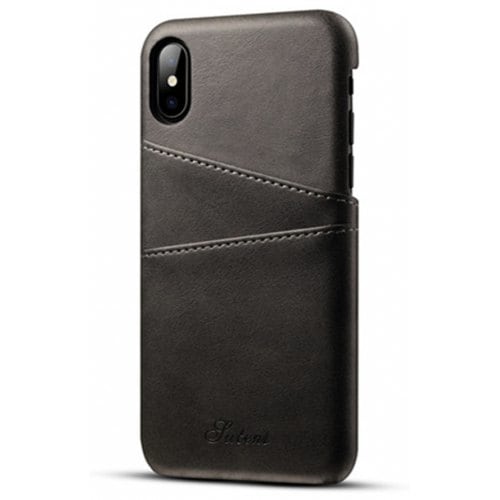 For iPhone X Case Leather Wallet Card Phone Back Shell - BLACK - Click Image to Close