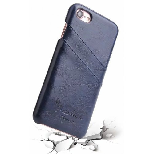 Real Leather Wallet Back Cover for iPhone 12- iPhone 12 Pro Case - DEEP BLUE - Click Image to Close