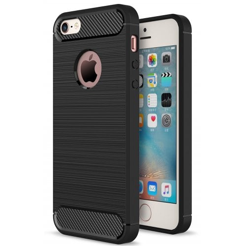 ASLING Carbon Fiber TPU Soft Case Cover for iPhone 5 - 5S - SE - BLACK - Click Image to Close