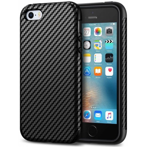 Carbon Fiber Leather Design Cover Case iPhone SE-5S-5 (Black) - BLACK - Click Image to Close