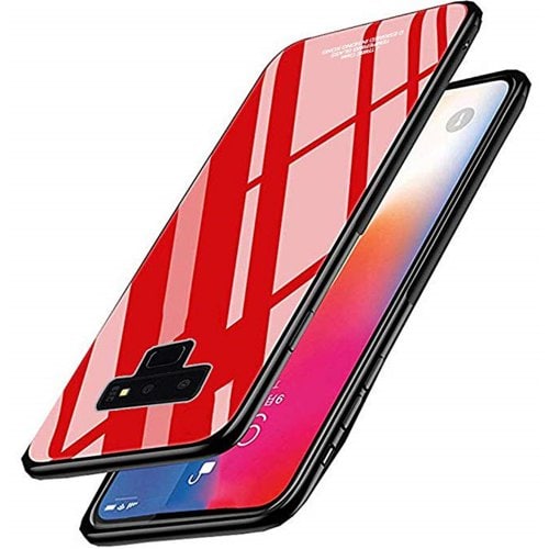 Cover Case for Samsung Galaxy Note 9 Soft TPU Bumper Tempered Glass - RED - Click Image to Close