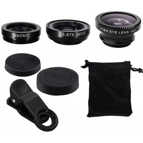 3 in1 Fish Eye Wide Angle Macro Camera Clip-on Lens for Universal Cell Phone - BLACK - Click Image to Close