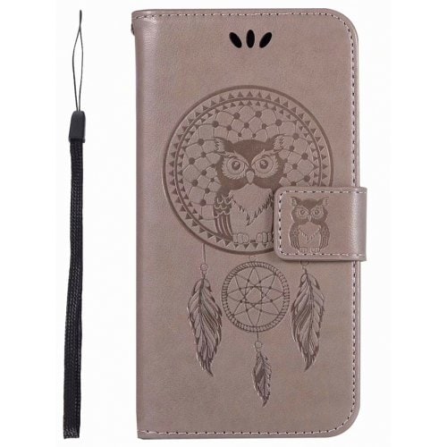Owl Wind Chimes Wallet PU Flip Leather Cover for iphone XR Case - GRAY - Click Image to Close