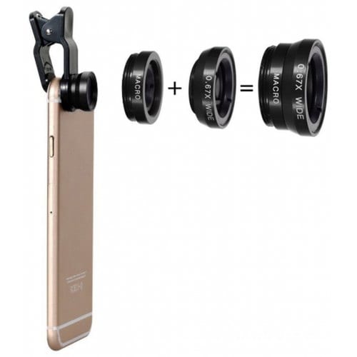 Three-In-One Phone Lens Fisheye-Wide-Telephoto Lens - BLACK - Click Image to Close