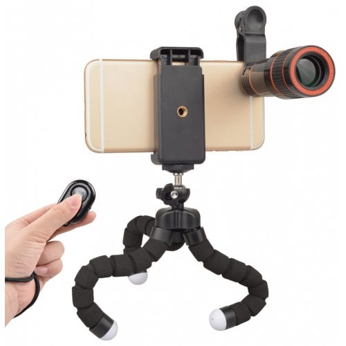 APEXEL APL-HS12XZJB Phone Photography Kit 12X Telescope Lens with Octopus Tripod - BLACK - Click Image to Close