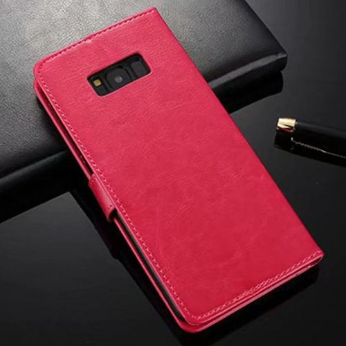 ASLING Mobile Phone Case with Stand Wallet Credit Card Slot for Samsung Galaxy S8 - ROSE RED - Click Image to Close