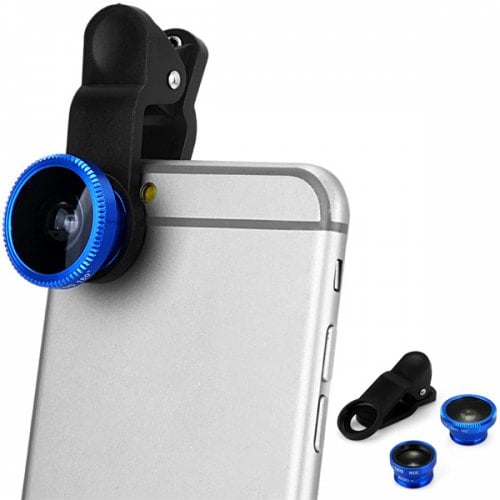 LP 3001 3 in 1 Universal Clamp Camera Lens Including Fisheye Macro and Wide Angle - BLUE - Click Image to Close