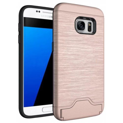 Case for Samsung Galaxy S7 Card Holder with Stand Back Cover Solid Color Hard PC - ROSE GOLD - Click Image to Close