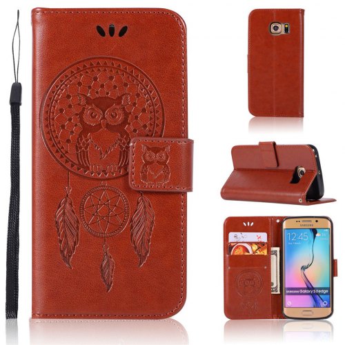 Owl Campanula Fashion Wallet Cover For Samsung Galaxy S7 Edge Phone Bag With Stand PU Extravagant Flip Leather Case - BROWN - Click Image to Close