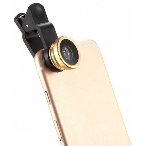 Minismile 3-in-1 Fish Eye and Wide Angle and Macro Phone Camera Lens for iPhone - Samsung - Xiaomi - HUAWEI - GOLD - Click Image to Close