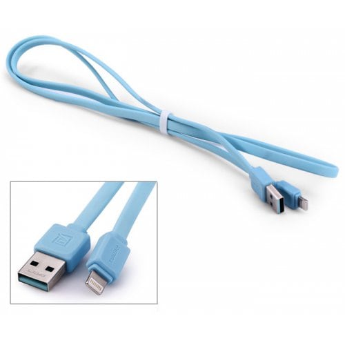 Original REMAX RC-008i 8 Pin USB Charge Sync Cable Flat Design - 100cm - BLUE - Click Image to Close