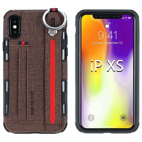 Stylish Phone Case with Waist Strap for iPhone XS - BROWN - Click Image to Close