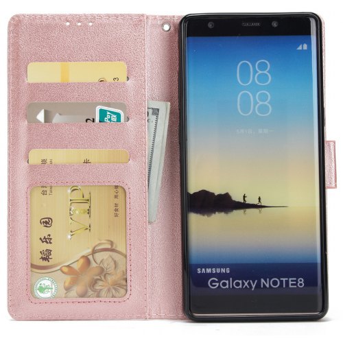 Cover Case for Samsung Note 8 Flip Wallet PU Leather Magnetic Fundas Silicone - PINK - Click Image to Close