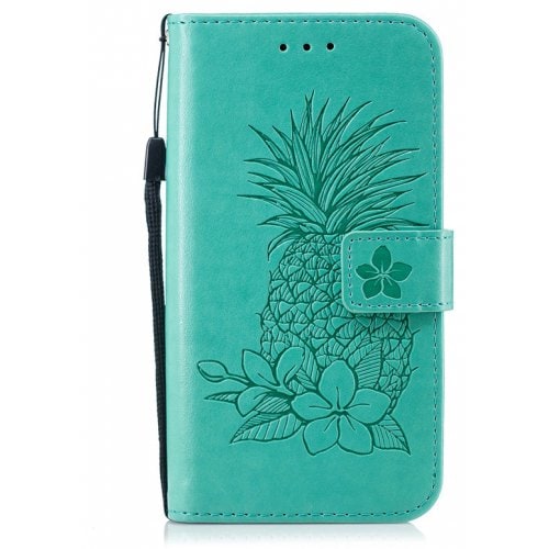 Embossing Pineapple Flower Flip Folio Wallet Case for Samsung Galaxy S6 Edge - LIGHT AQUAMARINE - Click Image to Close