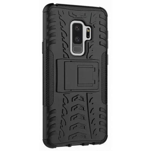 Shockproof with Stand Back Cover Armor Hard PC for Samsung Galaxy S9 Plus Case - BLACK - Click Image to Close