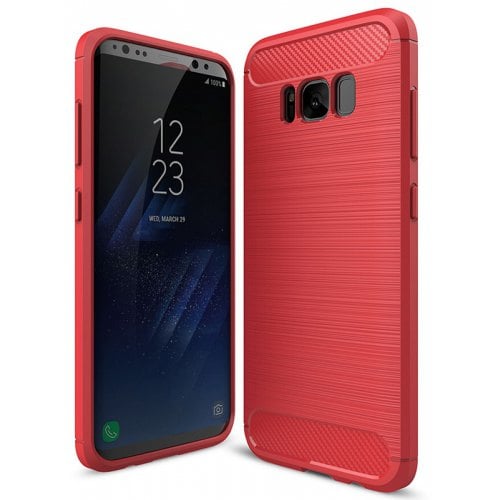 ASLING Carbon Fiber TPU Back Protective Case for Samsung Galaxy S8 - RED - Click Image to Close