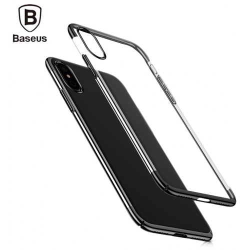 Baseus Glitter Case Ultra Slim PC Back Cover for iPhone X - BLACK - Click Image to Close