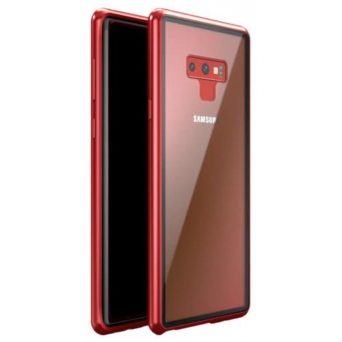 Magnetic Adsorption Tempered Glass Metal Case for Samsung Note 9 - RED - Click Image to Close