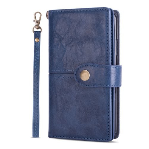 Button Multifunction Wallet Card Phone Cover Hanging Rope for Iphone XR - BLUE - Click Image to Close
