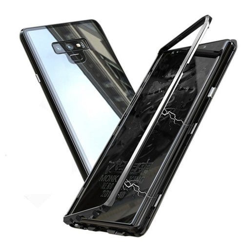 Magnetic Adsorption Metal Tempered Glass Case Cover for Samsung Galaxy Note 9 - BLACK - Click Image to Close