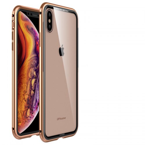 For Apple XS Max First Love Series Metal Glass Mobile Shell - GOLD - Click Image to Close