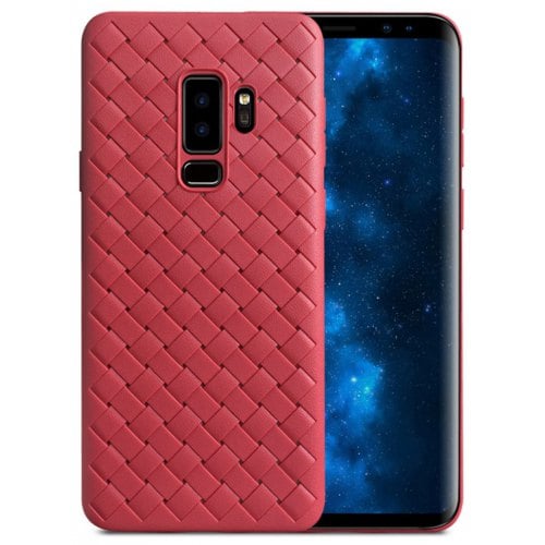 Super Soft Phone Case for Samsung Galaxy S9 Plus Luxury Grid Weaving Cover - RED - Click Image to Close