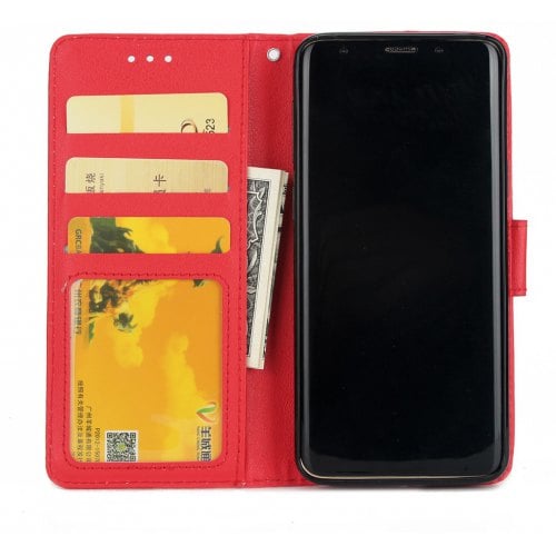 Cover Case for Samsung S9 Plus Flip Wallet PU Leather Magnetic Fundas Silicone - RED - Click Image to Close