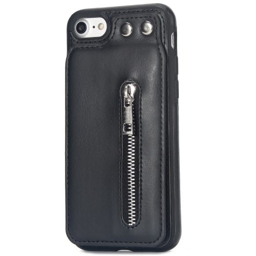 Retro Multifunctional Phone Case with Zipper for iPhone 12 - 8 - BLACK - Click Image to Close