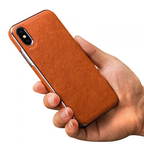 Premium PU Luxury Stylish Designer Fashion Leather Cover Case for iPhone XS MAX - BROWN - Click Image to Close