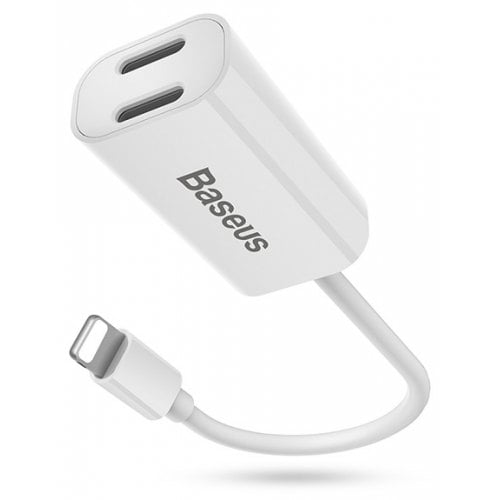 Baseus L36 Double 8 Pin Audio Adapter for iPhone 12 - 12 Pro Max - WHITE - Click Image to Close