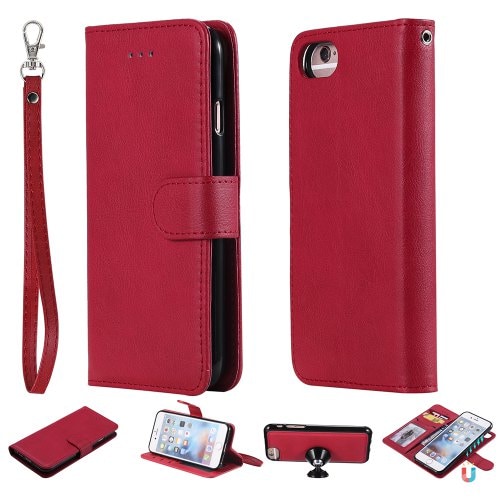 For iPhone 12 Pro Case Magnetic 2 in 1 Detachable Wallet Cover For iPhone 12 - RED - Click Image to Close