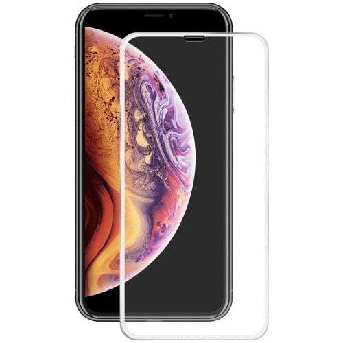 Hat - Prince 0.2mm 9H 3D Curved Surface Full Screen Cover Titanium Alloy Edge Tempered Glass Film for iPhone XS MAX - SILVER - Click Image to Close