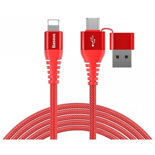 Baseus 3A Dual Output Charging Data Cable for iPhone - RED - Click Image to Close