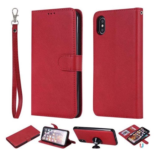 XS Max Case 2 in 1 Magnetic Detachable Flip Folio Case Cover for Iphone XS Max - RED - Click Image to Close