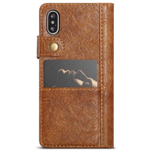 CaseMe Multifunctional Business Wallet PU Leather Phone Case for iPhone XS Max - BROWN - Click Image to Close