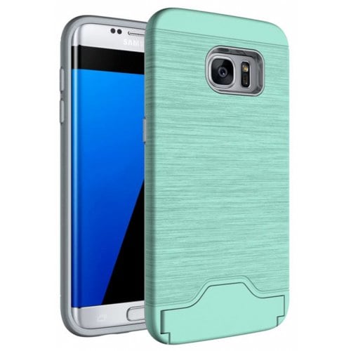 Case for Samsung Galaxy S7 Edge Card Holder with Stand Back Cover Solid Color Hard PC - LIGHT GREEN - Click Image to Close
