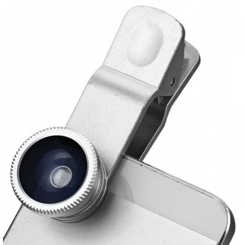 Fashionable 3 in 1 Clip Camera Lens Fisheye Macro Wide Angle - SILVER - Click Image to Close