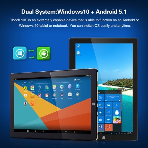 Teclast Tbook 10S 10.1Inch Windows 10+Android 5.1 Intel Cherry Trail X5-Z8350 4+64GB 2 in 1 Ultrabook Tablet PC - GOIDEN - Click Image to Close