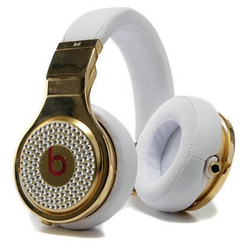 Beats By Dr Dre Pro High Performance Diamond Headphones White/Gold - Click Image to Close