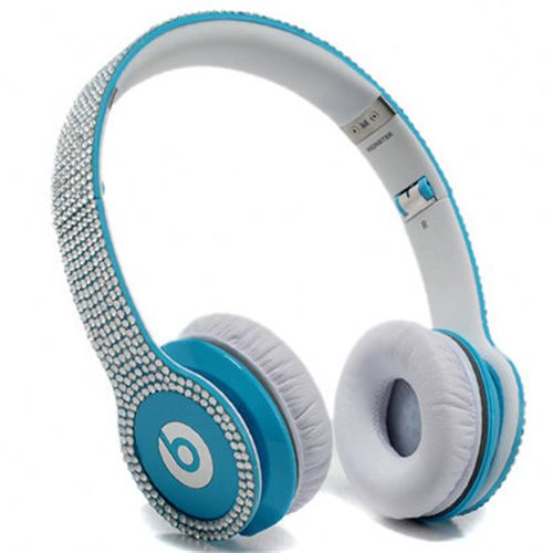 Beats By Dr Dre Solo HD studded diamond Headphones Blue - Click Image to Close