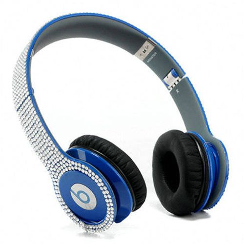 Beats By Dr Dre Solo HD studded diamond Headphones Dark Blue - Click Image to Close