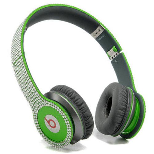 Beats By Dr Dre Solo HD studded diamond Headphones Green - Click Image to Close
